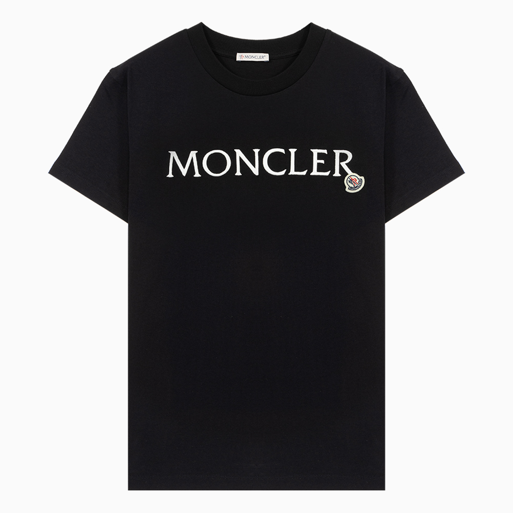밀라노상인 MONCLER (당일) 23SS 몽클레어 로고 패치 자수 블랙 여성 반팔 티셔츠 8C00009 829HP 999