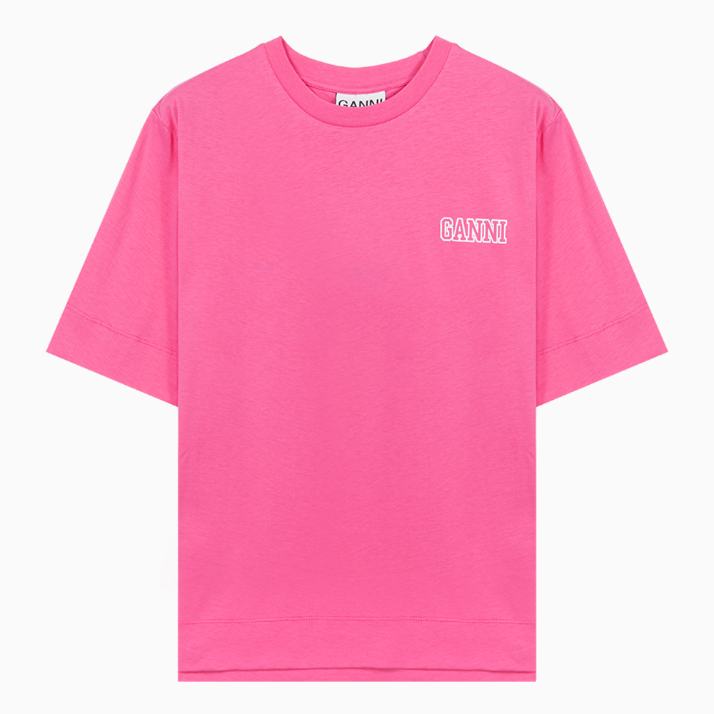 밀라노상인 GANNI (당일) 23SS 가니 로고 핑크 여성 반팔 티셔츠 T3375393