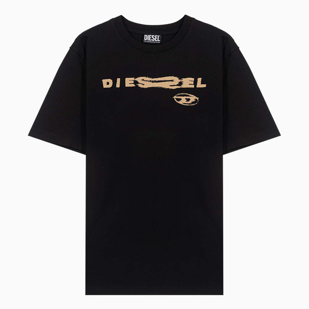 밀라노상인 DIESEL (당일) 23SS 디젤 프린트 로고 블랙 코튼 반팔 티셔츠 A086730CJAC