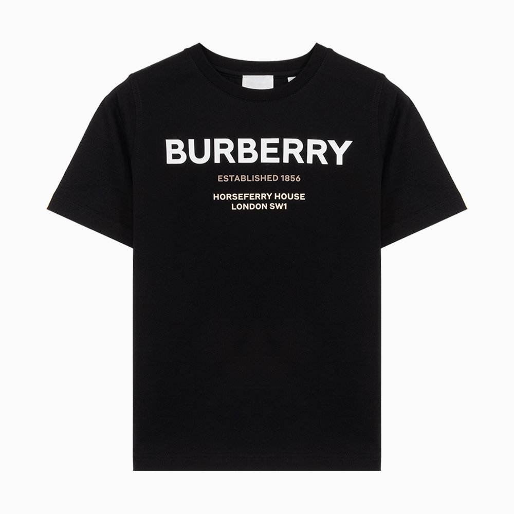 밀라노상인 BURBERRY (당일) 23SS 버버리 키즈 호스페리 로고 블랙 코튼 반팔 티셔츠 8064569