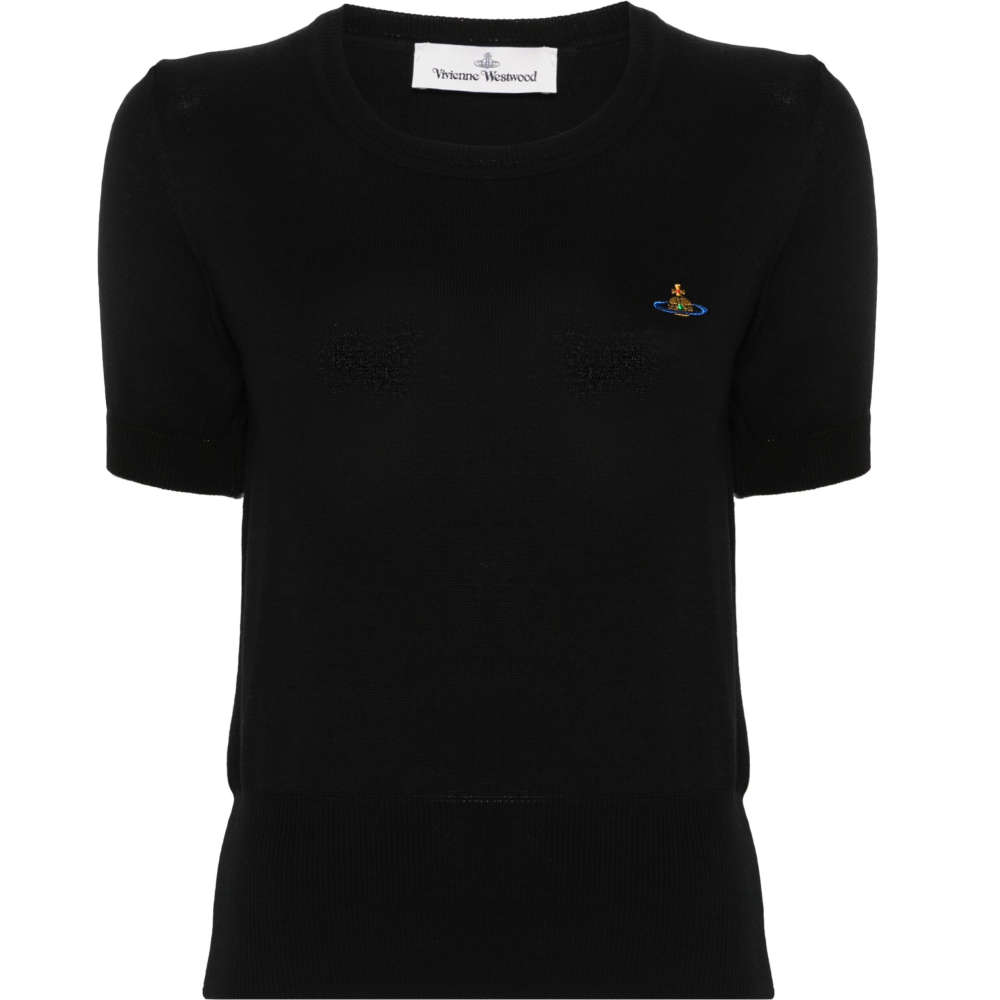 밀라노상인 자체브랜드 (당일) 24SS 비비안 웨스트우드 ORB 자수 니트 블랙 여성 티셔츠 1803002Q Y001B N402