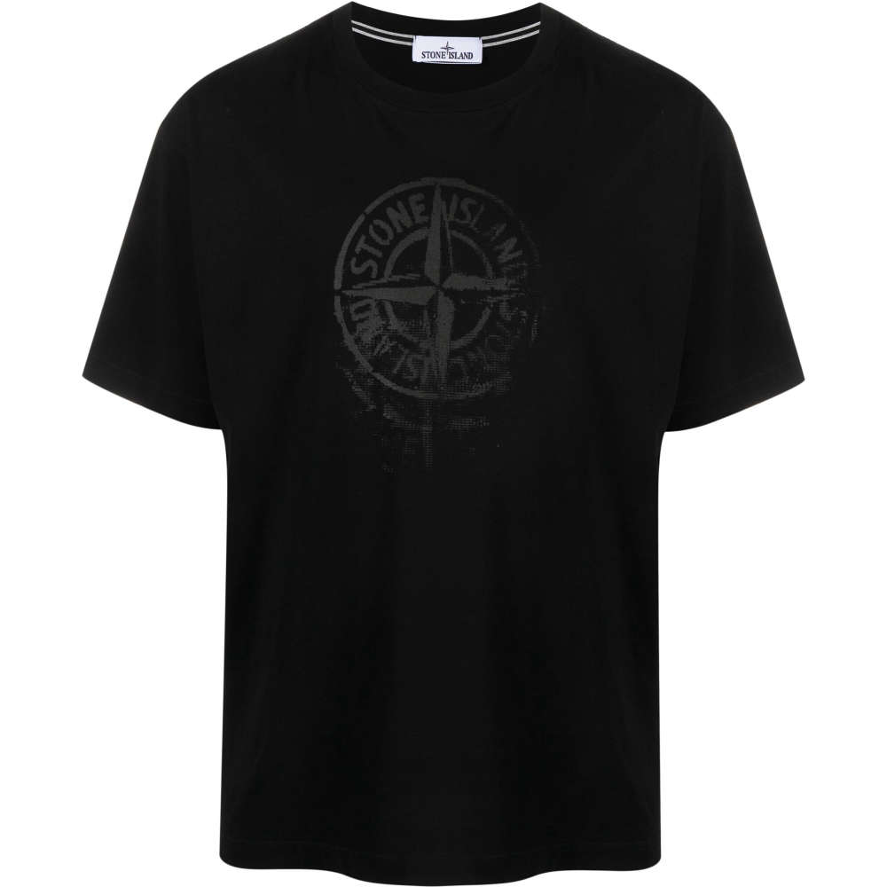 밀라노상인 자체브랜드 (당일) 24SS 스톤아일랜드 로고 프린트 블랙 반팔 티셔츠 80152RC87 V0029